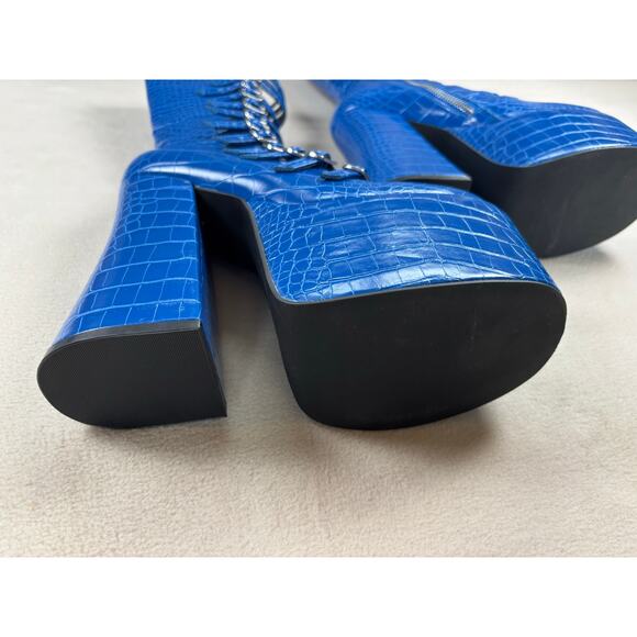 NWOB Dolls Kill Current Mood Hardcore Dazzle Platinum boots blue Sz 10 goth punk - Picture 10 of 10